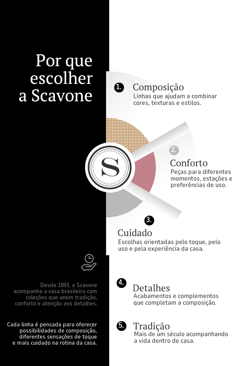 Por que escolher a Scavone: composição, conforto, cuidado, detalhes e tradição